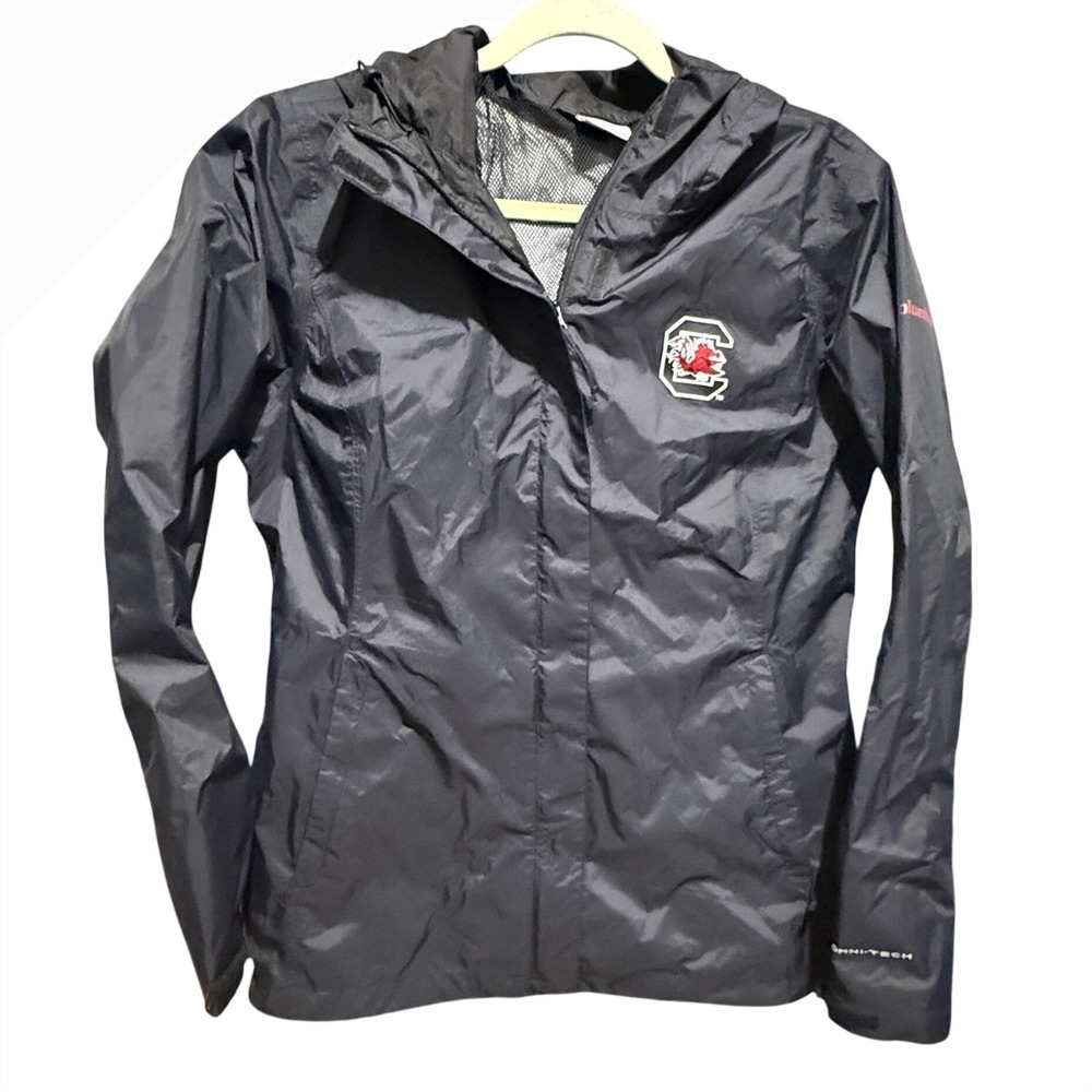 Columbia Rain Jacket South Carolina Gamecocks M Black Excellent Omni-Tech Hooded